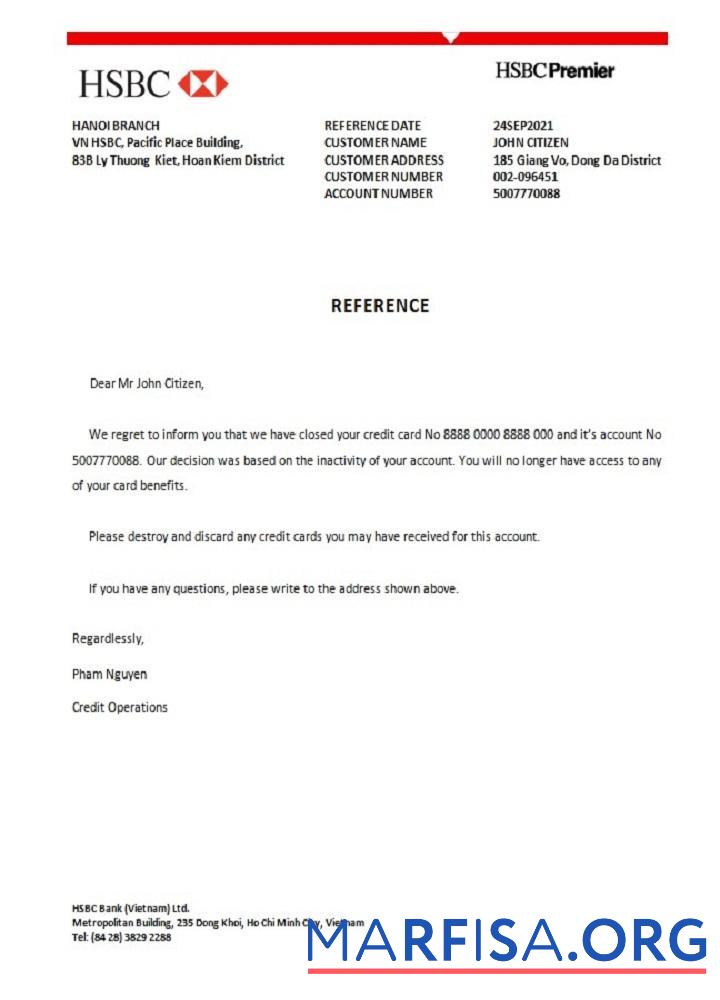 Realistic Vietnam HSBC bank closure reference real example
